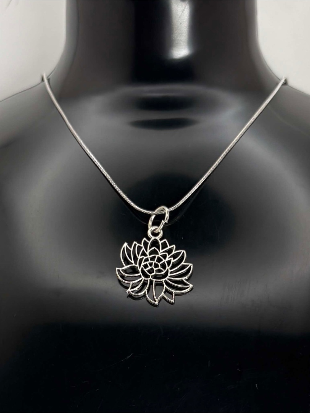Silver Tone Lotus Flower Necklace on Stainless Steel Chain